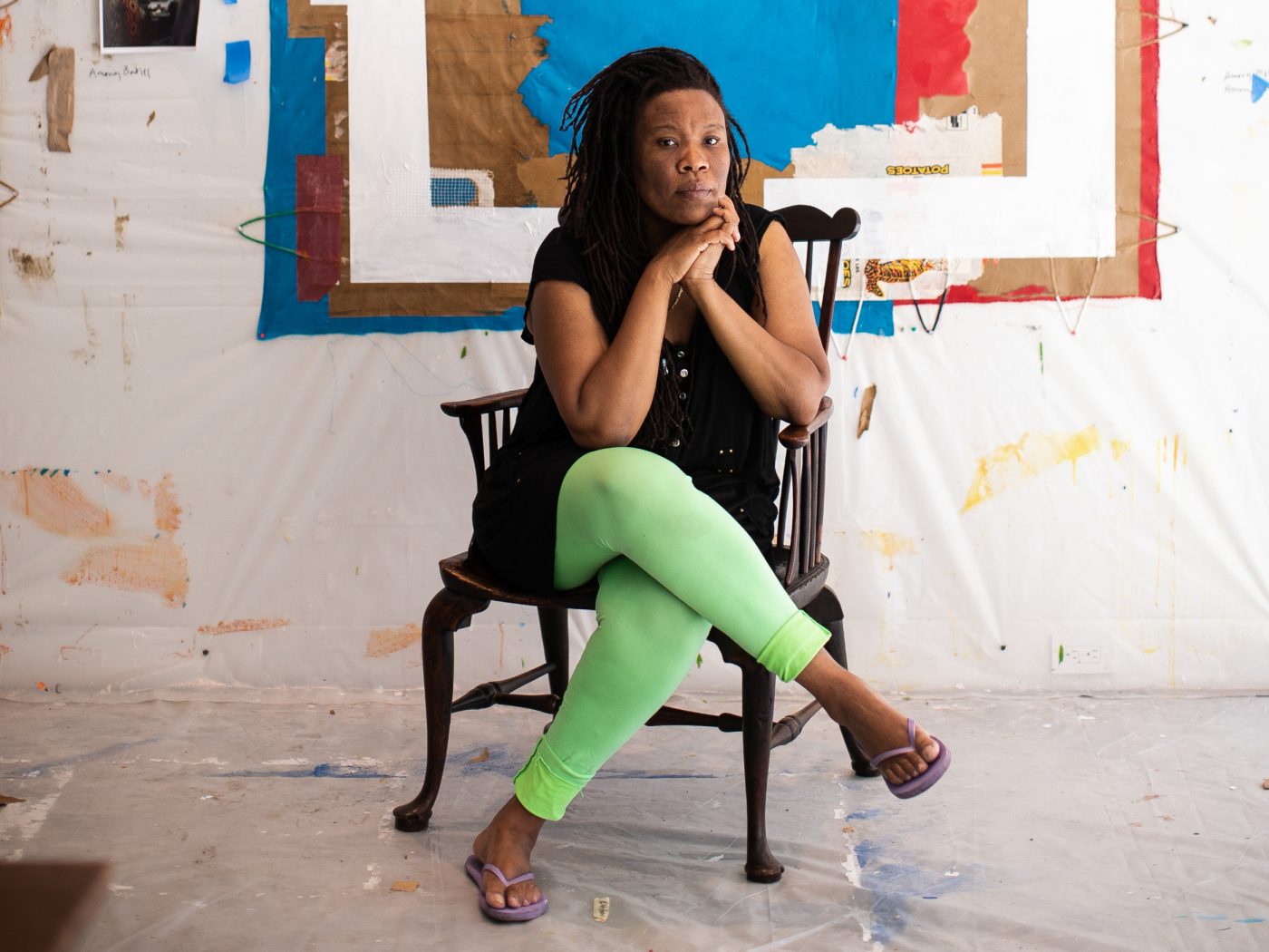 Tomashi Jackson in her studio at The Watermill Center, June 2021. Photo: Copyright Jessica Dalene, courtesy of The Watermill Center.